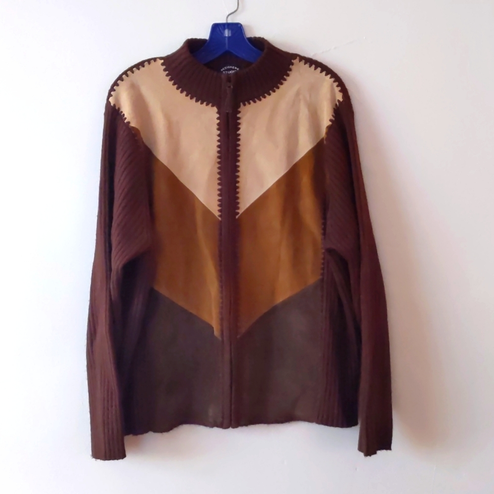 Leather knit zippered cardigan 2X